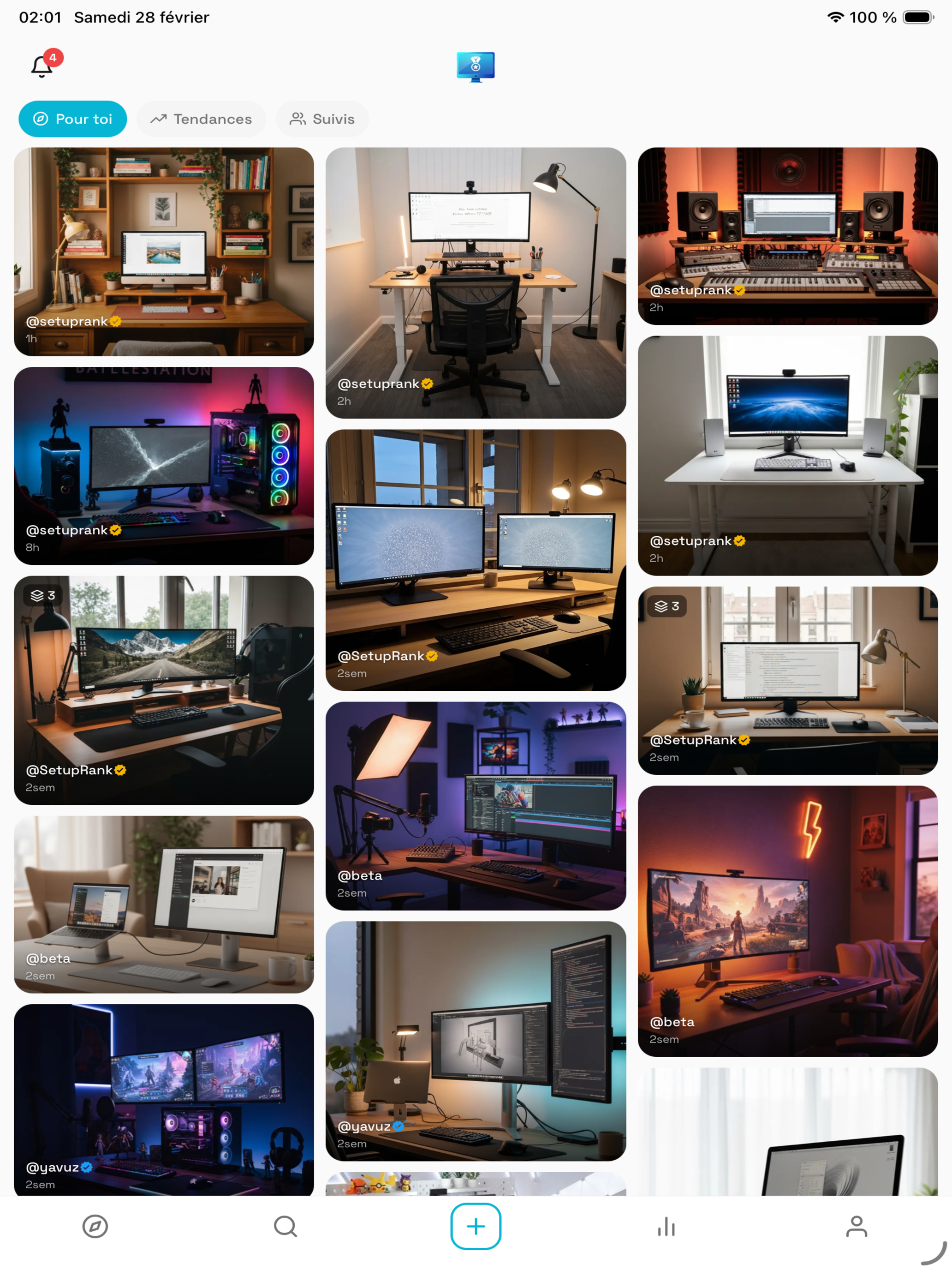 SetupRank sur iPad - Feed de setups