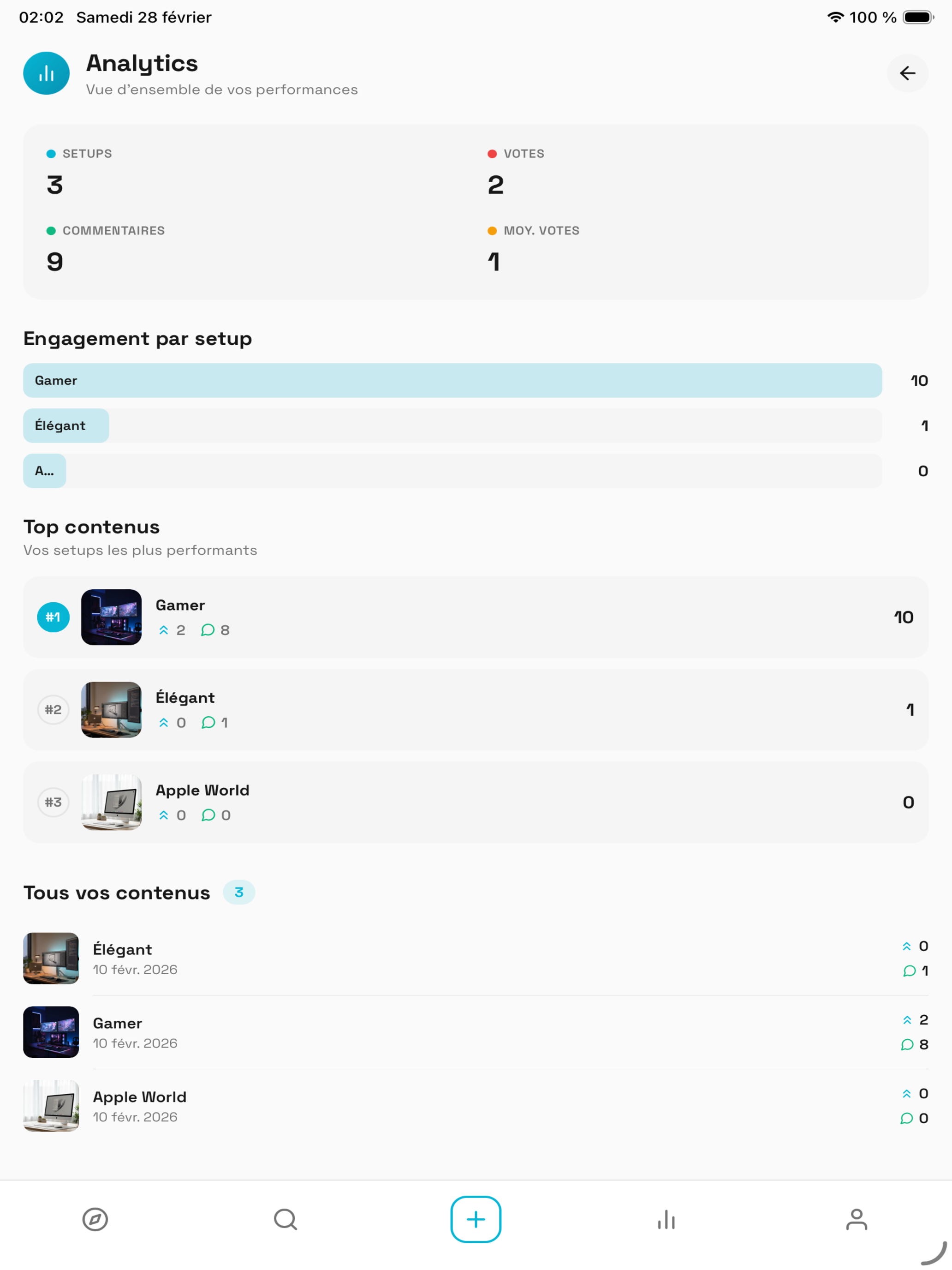 SetupRank sur iPad - Détail setup